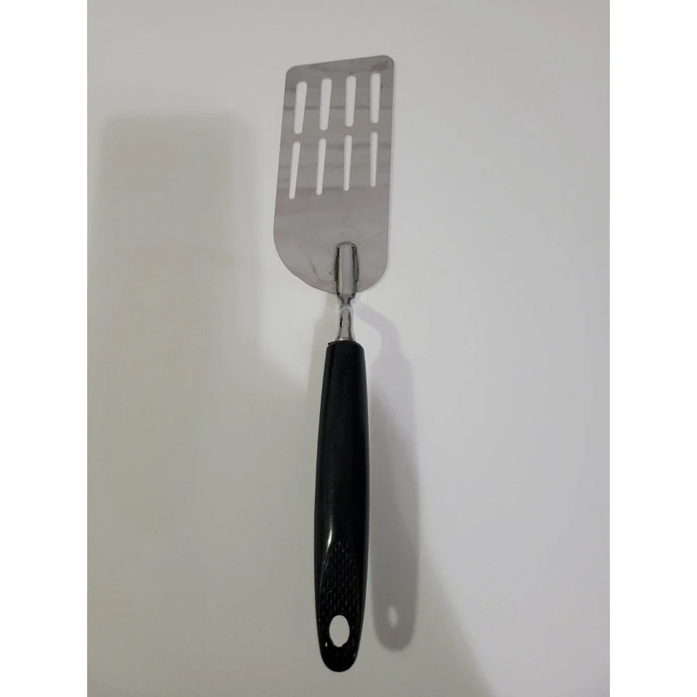 Ecko Chromium Plated Slotted Spatula Black Plastic Handle USA Vintage 12